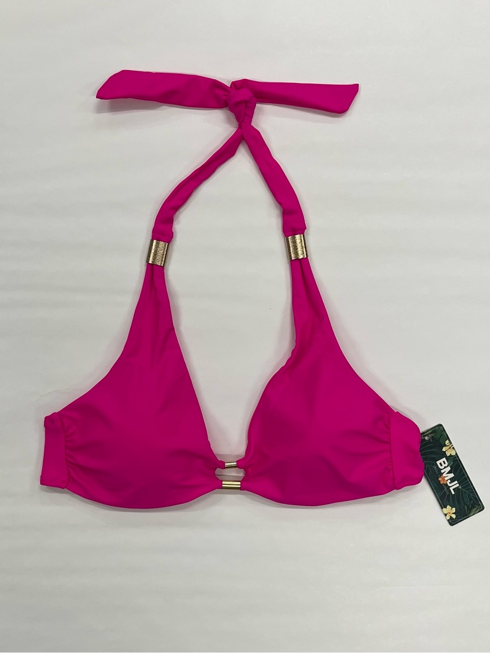 👙 Bmjl Women’s Halter Bikini Top in Fuchsia with Gold Accents | Sz Med